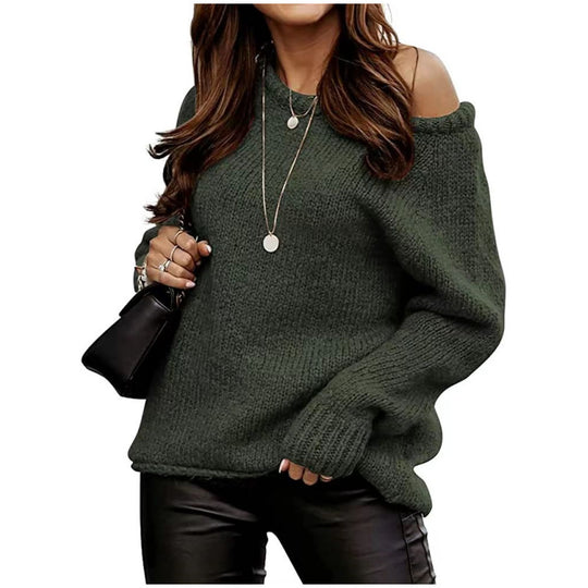 Damen lässiger Pullover mit offenem Schulterdesign und weichem Strick Heidi-Mode