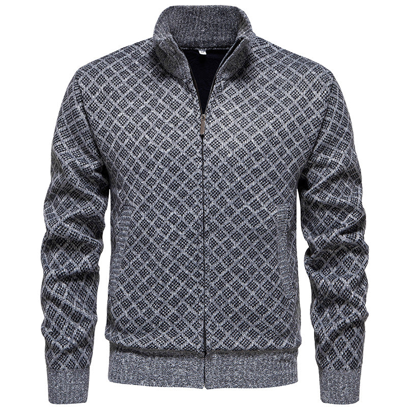 Herren Strickjacke im modernen Rautenmuster mit durchgehendem Reißverschluss Heidi-Mode