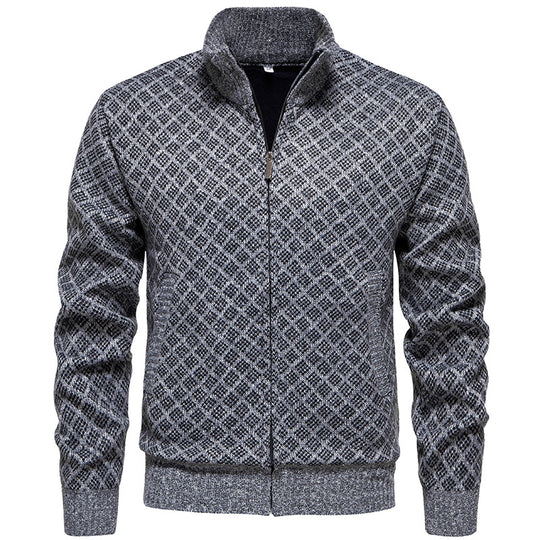 Herren Strickjacke im modernen Rautenmuster mit durchgehendem Reißverschluss Heidi-Mode