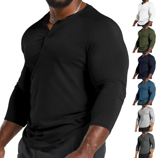 Herren Langarm-Henley-Shirt aus atmungsaktivem Baumwollmix mit Knopfdetails Heidi-Mode