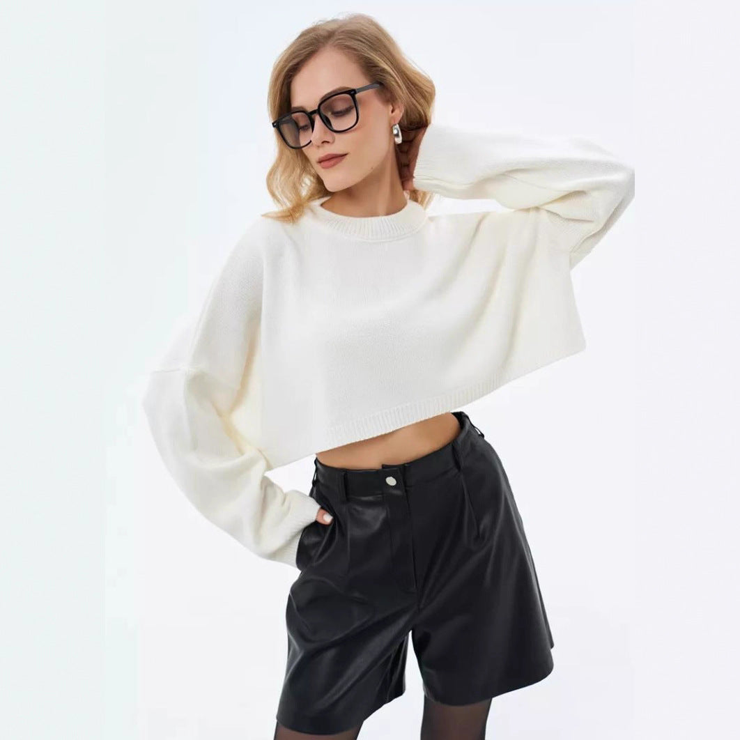 Damen Crop-Pullover im lässigen Oversized-Stil mit weiten Ärmeln und strukturiertem Design Heidi-Mode
