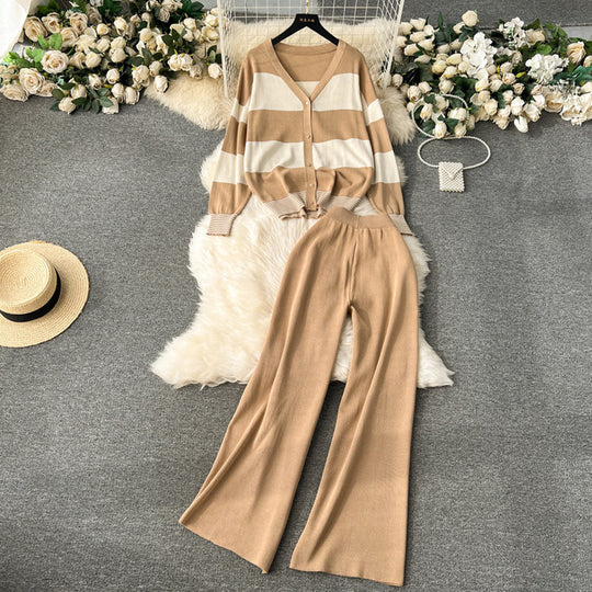 Damen lässiger Strickanzug mit breiten Hosensäumen Heidi-Mode
