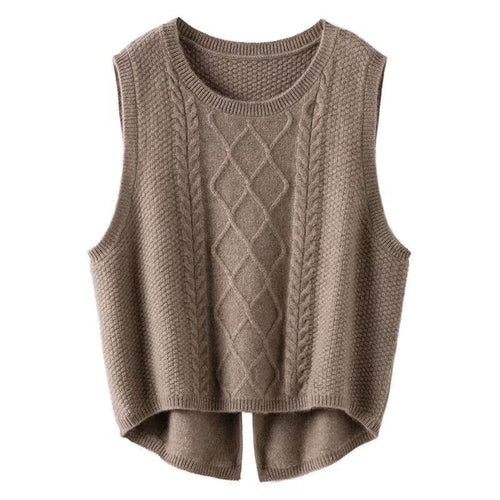 Damen Ärmellose Strickweste mit Zopfmuster und modernen Details Heidi-Mode