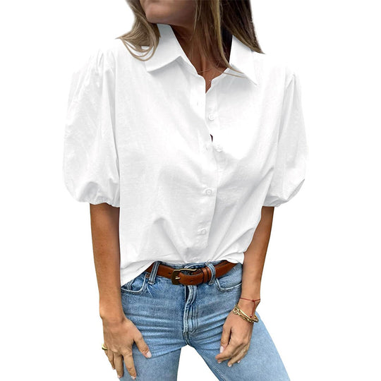 Damen Bluse mit Puffärmeln und klassischem Kragen Heidi-Mode