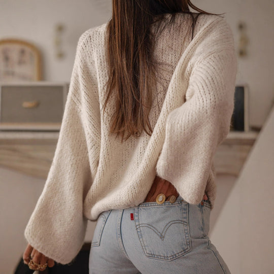 Damen kuschelige Strickjacke mit oversized Ärmeln und eleganten Perlenknöpfen Heidi-Mode