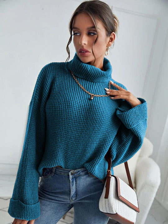 Damen Hochwertiger Strickpullover mit hohem Kragen und strukturiertem Design Heidi-Mode