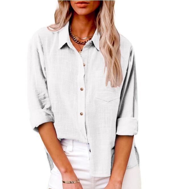 Damen lässige Leinenbluse mit kurzem Arm und Knopfdetails Heidi-Mode