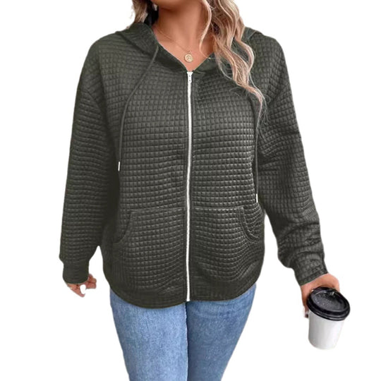 Damen Kapuzenjacke mit strukturiertem Waffelmuster und praktischem Reißverschluss Heidi-Mode
