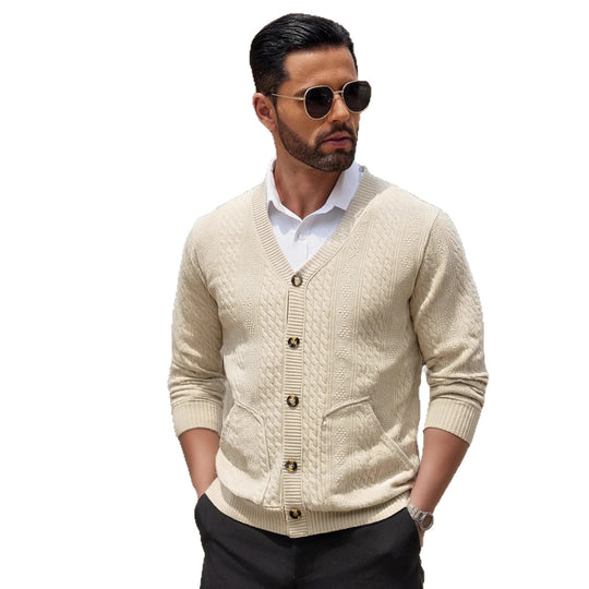Herren Modischer Strickcardigan mit praktischen Taschen und einzigartiger Textur Heidi-Mode