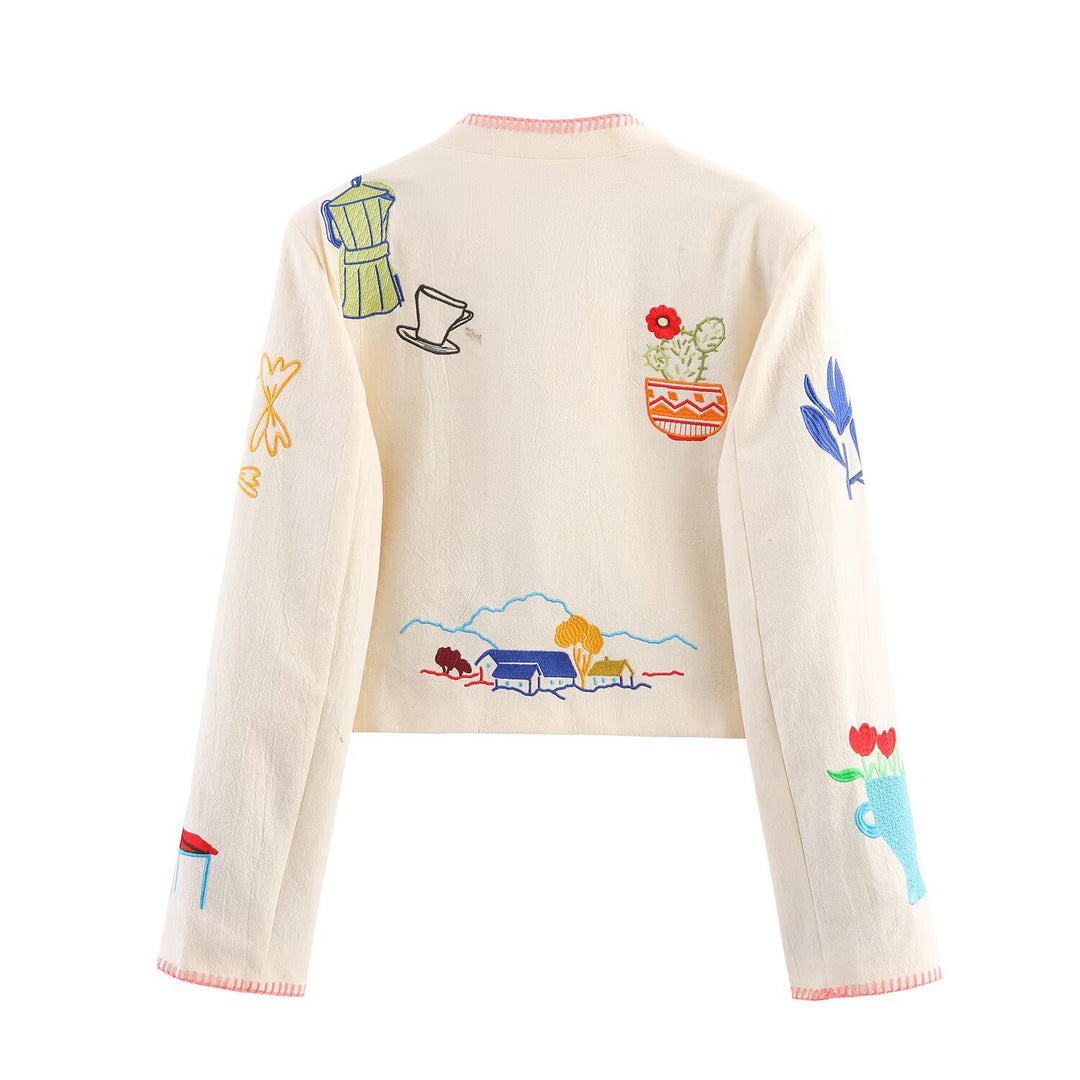 Damen bestickte Kunstlederjacke mit floralem Design Heidi-Mode