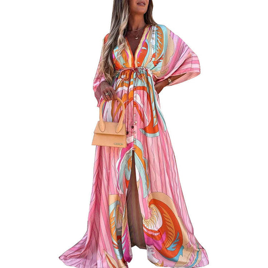 Heidi-Mode | Bodenlanger Lebhaft Bunter Duster Kleid