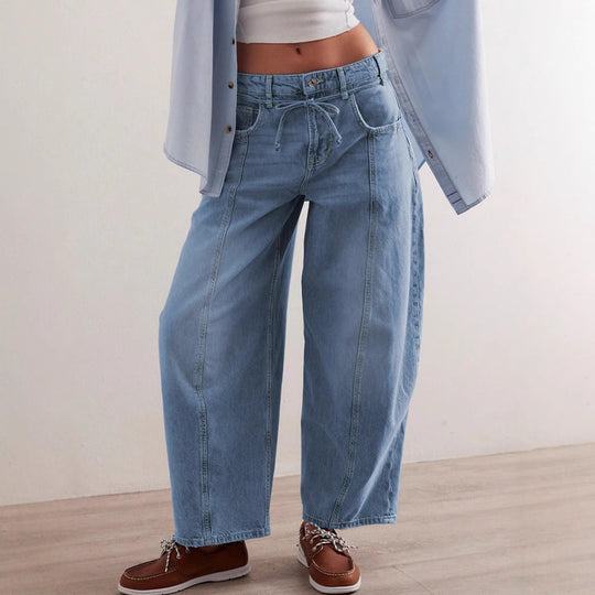 Damen Lässige Weite Denim-Hose mit Tunnelzug Heidi-Mode