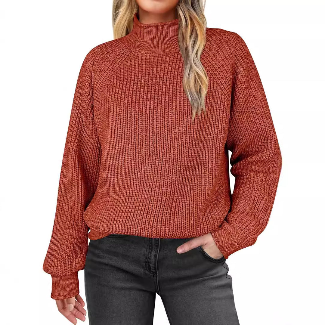 Damen modischer Strickpullover mit hohem Kragen und strukturierter Oberfläche Heidi-Mode