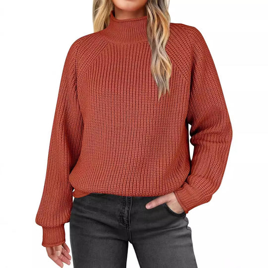 Damen modischer Strickpullover mit hohem Kragen und strukturierter Oberfläche Heidi-Mode