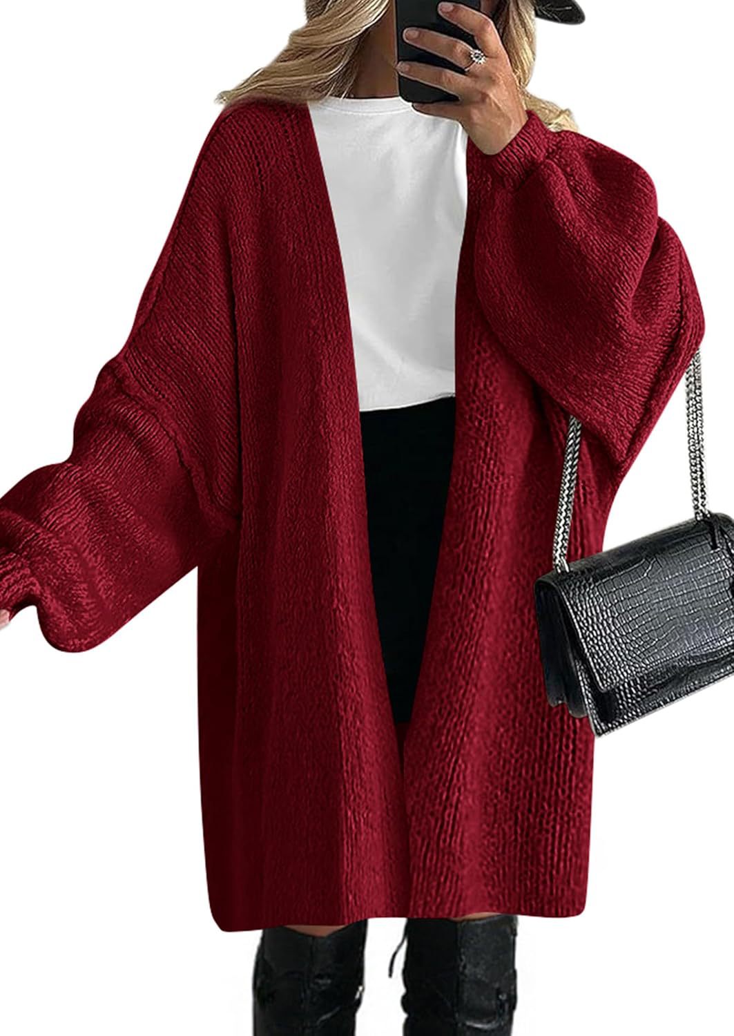 Damen Übergroßer Strickmantel mit offener Front und langen Ärmeln Heidi-Mode