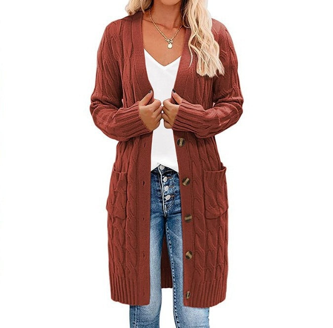 Damen Grobstrick-Cardigan mit dekorativen Knöpfen und praktischen Taschen Heidi-Mode