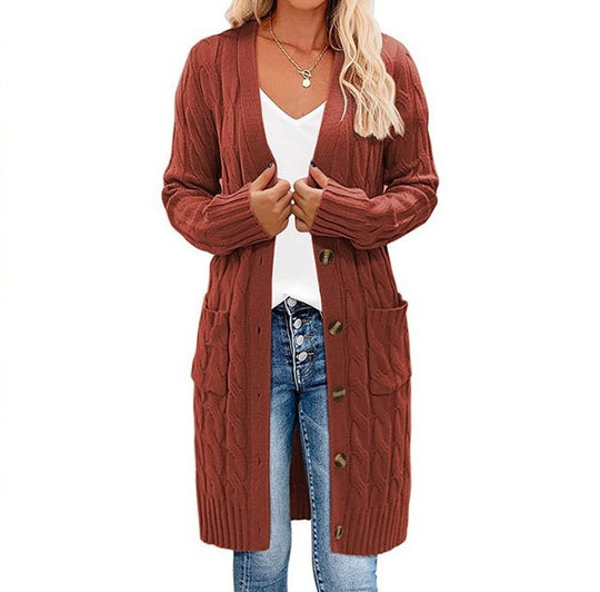 Damen Grobstrick-Cardigan mit dekorativen Knöpfen und praktischen Taschen Heidi-Mode