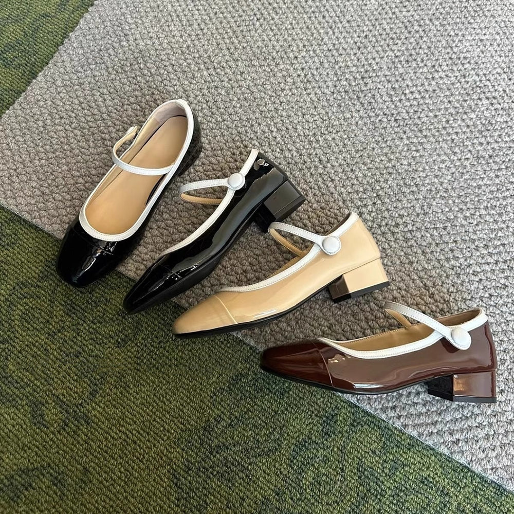 Damen klassische Lackleder Mary Jane Absätze mit Riemen Heidi-Mode