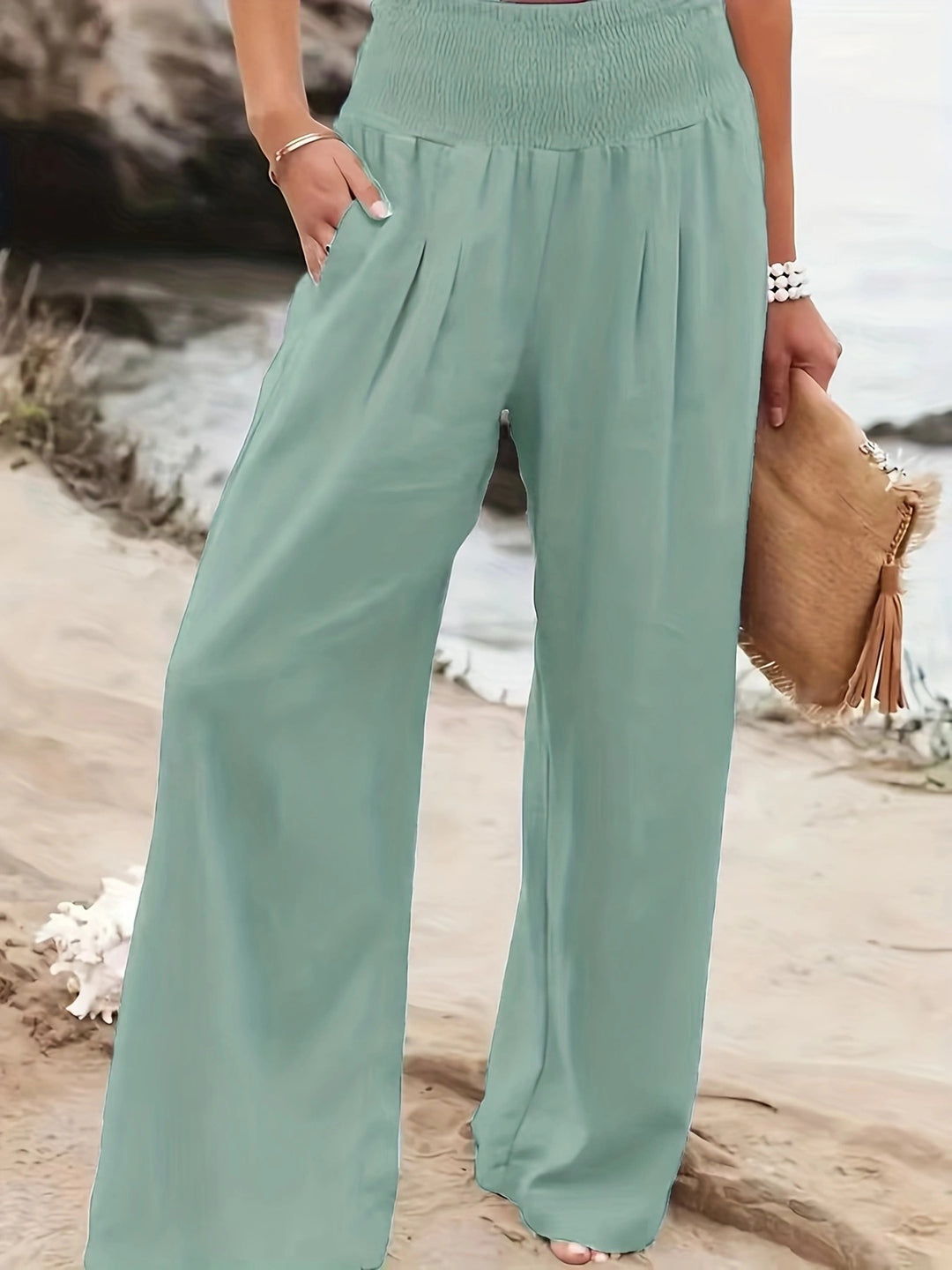 Damen weite Sommerhose mit elastischem Bund und elegantem Faltenwurf Heidi-Mode