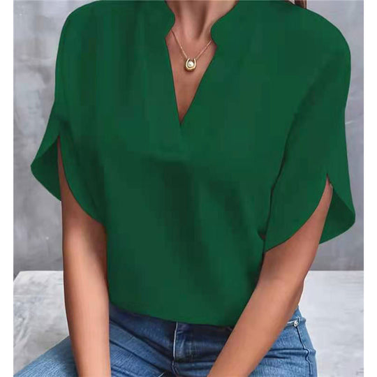 Damen elegantes Oberteil mit modernen Seitenschlitzen und V-Ausschnitt Heidi-Mode