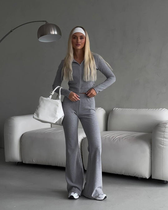 Damen lässiges Fleece-Set mit hohem Bund und elegantem Schnitt Heidi-Mode