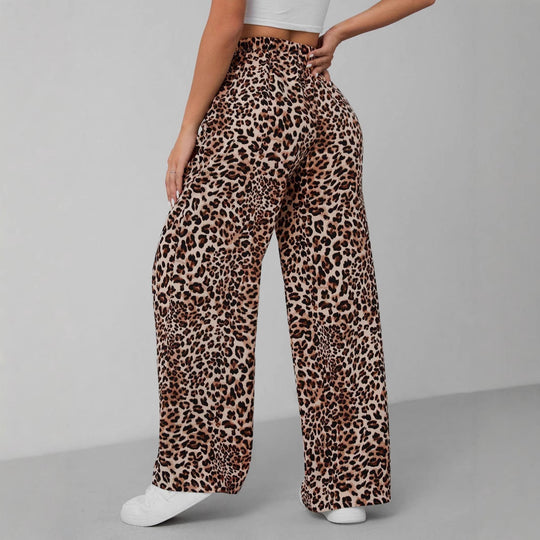 Damen Relaxed Fit Leopardenmuster Palazzo-Hose Heidi-Mode