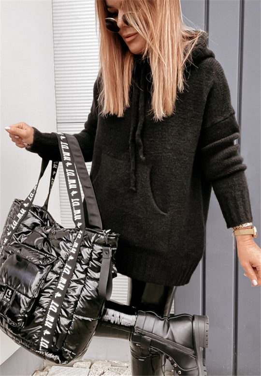 Damen lässiger Pullover mit Kapuze und strukturiertem Gewebe Heidi-Mode