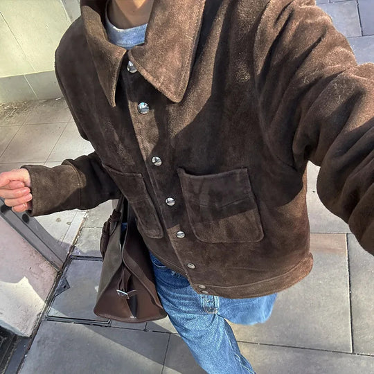 Damen Modische Wildlederjacke mit seitlichen Taschen Heidi-Mode