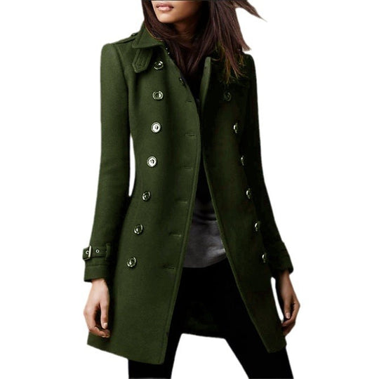 Damen stylischer Wollmantel mit doppelter Knopfleiste Heidi-Mode