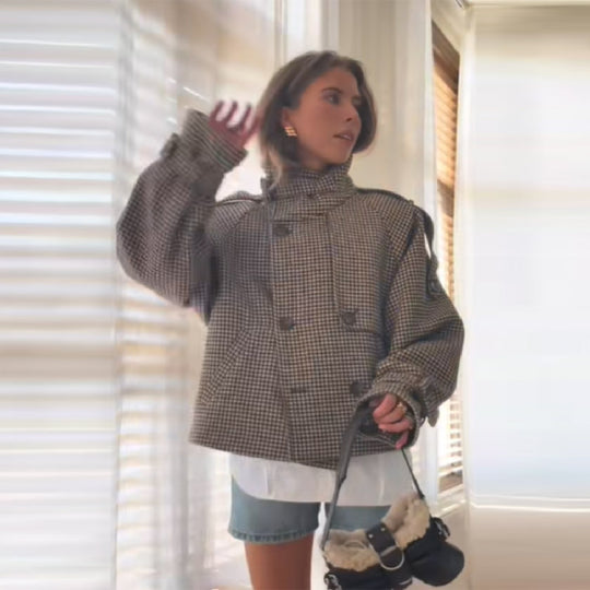 Damen Houndstooth Oversized Short-Jacke Heidi-Mode