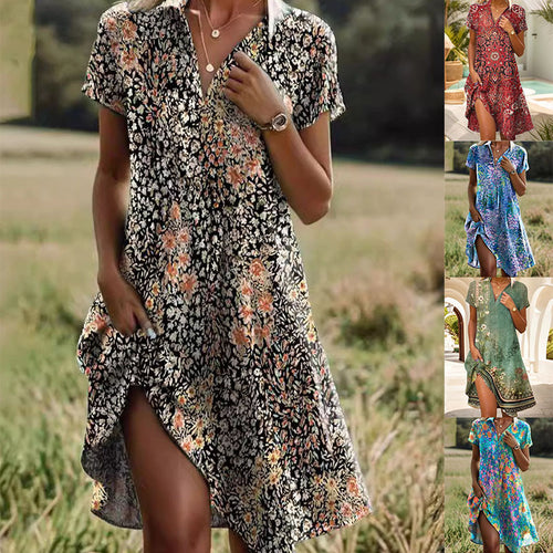 Damen Freizeitkleid mit fröhlichem Blumenmuster und femininem Schnitt Heidi-Mode