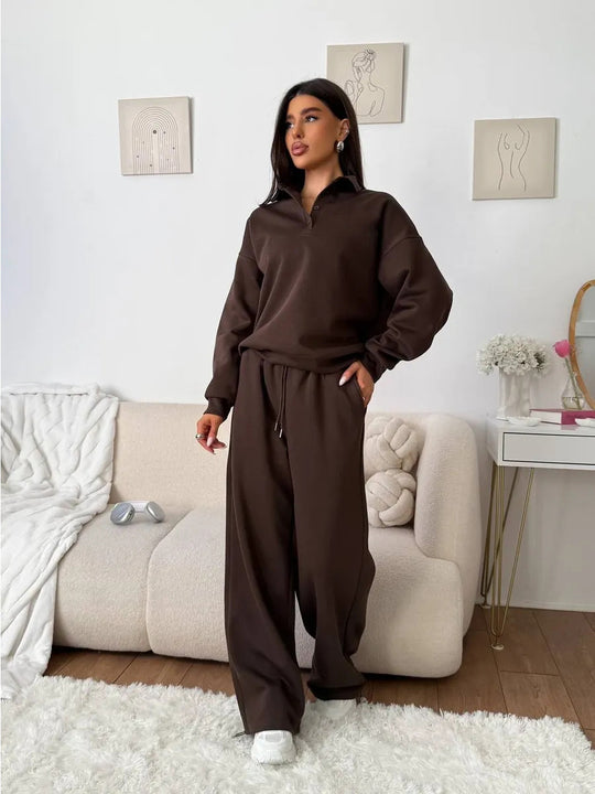 Damen bequemer Polopullover und entspannte Hose Set Heidi-Mode