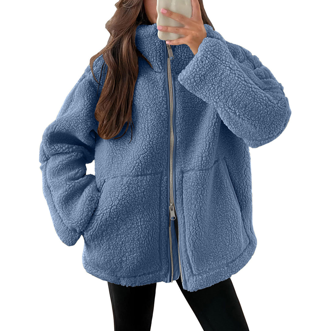 Damen Kuschelige Teddy-Jacke mit Reißverschluss Heidi-Mode