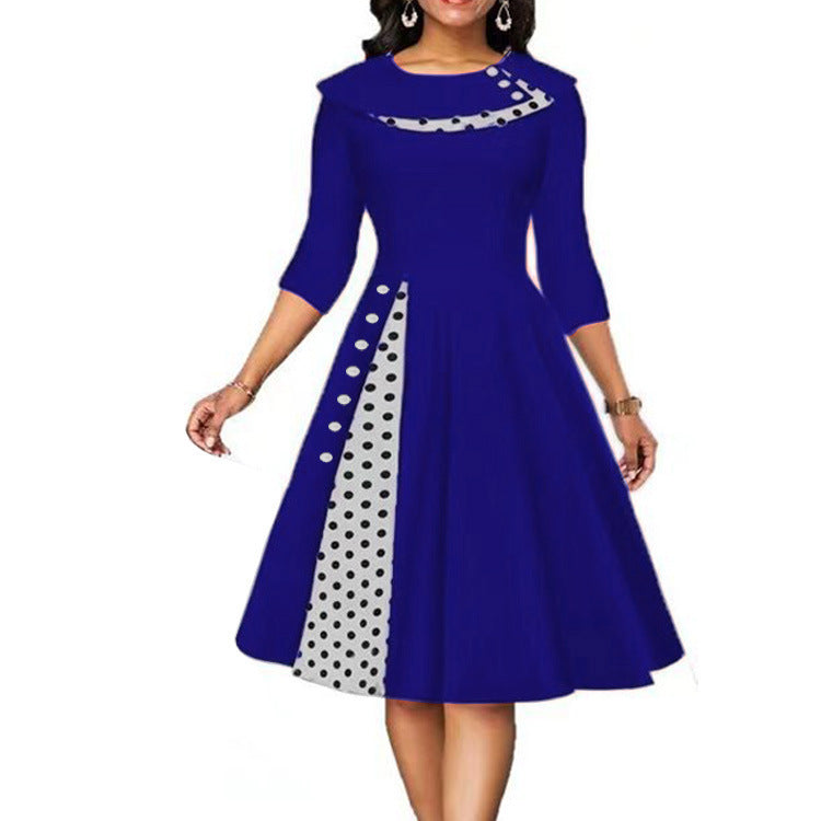 Damen Elegantes Midi-Kleid mit Punkten und seitlicher Kontrastdetail Heidi-Mode
