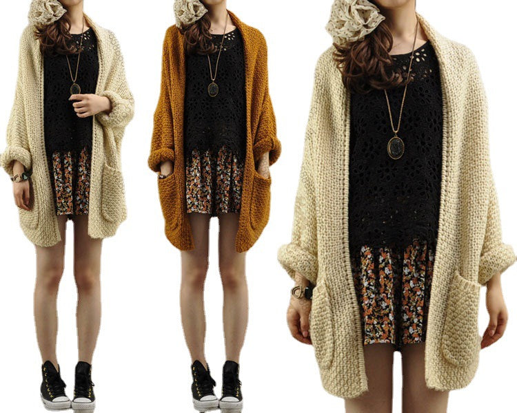 Damen Grobstrickcardigan mit offenen Kanten und praktischen Taschen Heidi-Mode