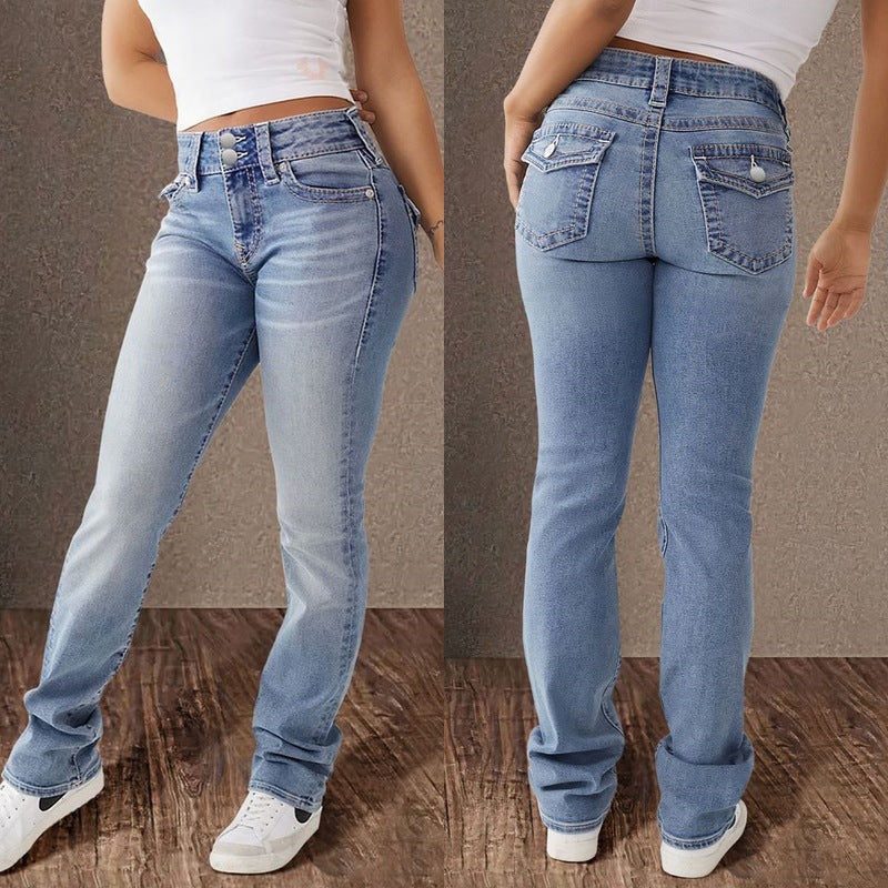 Damen Hohe Taille Bootcut Jeans mit Stretch-Anteil Heidi-Mode