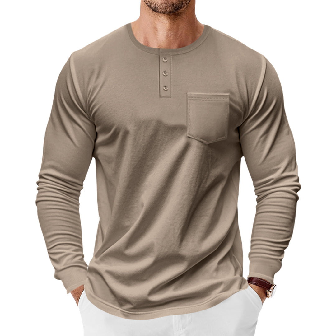 Herren Langarm-Henley-Shirt mit praktischer Brusttasche und modischen Knopfdetails Heidi-Mode
