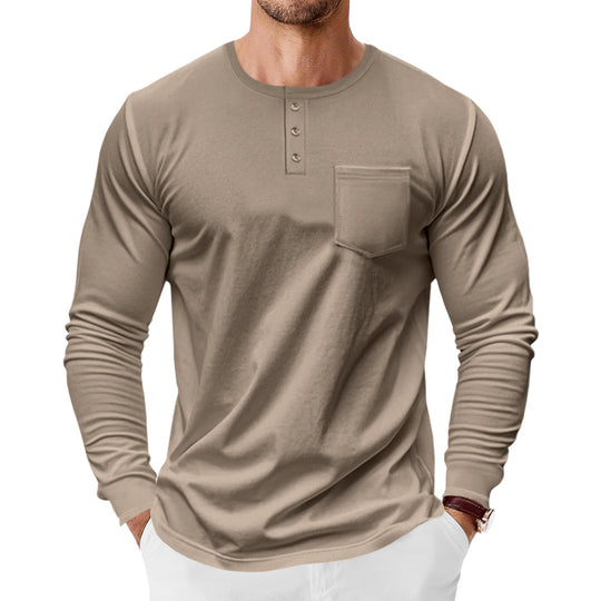Herren Langarm-Henley-Shirt mit praktischer Brusttasche und modischen Knopfdetails Heidi-Mode