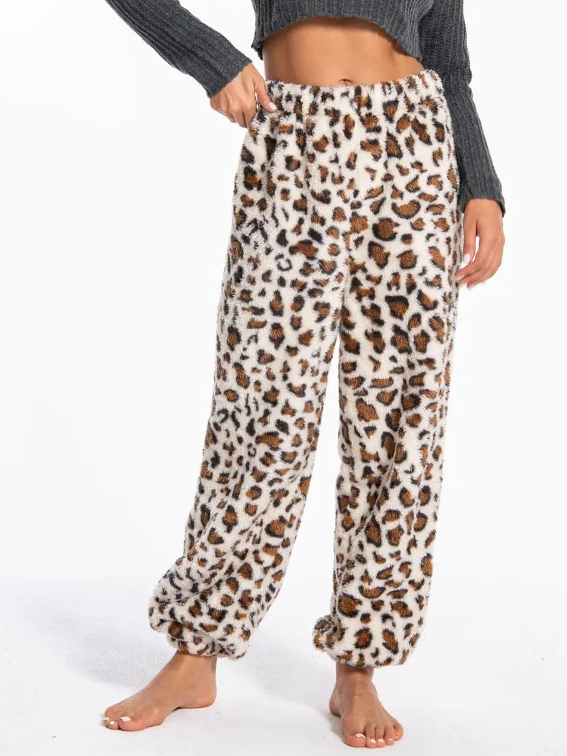 Damen kuschelige Fleece-Hose mit Leopardenmuster Heidi-Mode