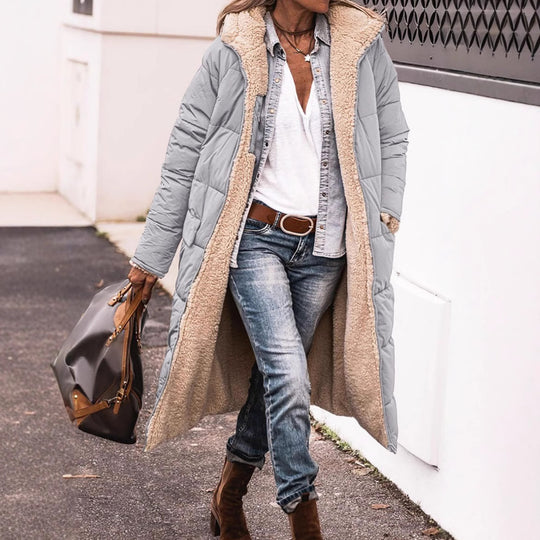 Damen bequeme und warme Daunenjacke mit Teddyfutter Heidi-Mode