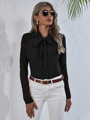 Damen Bluse mit Rüschendetails und Schleifenkragen Heidi-Mode