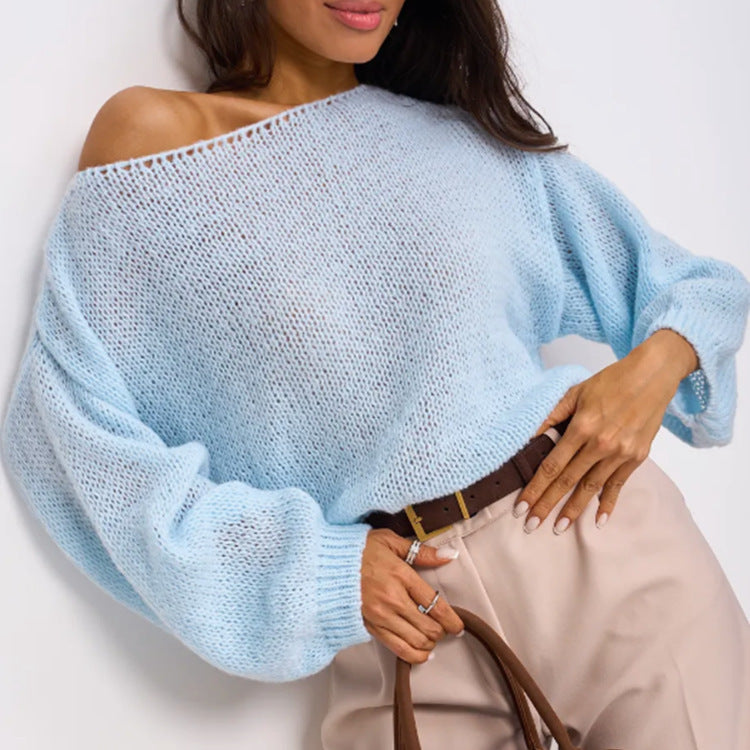 Damen Flauschiger Off-Shoulder Pullover mit überschnittenen Schultern Heidi-Mode