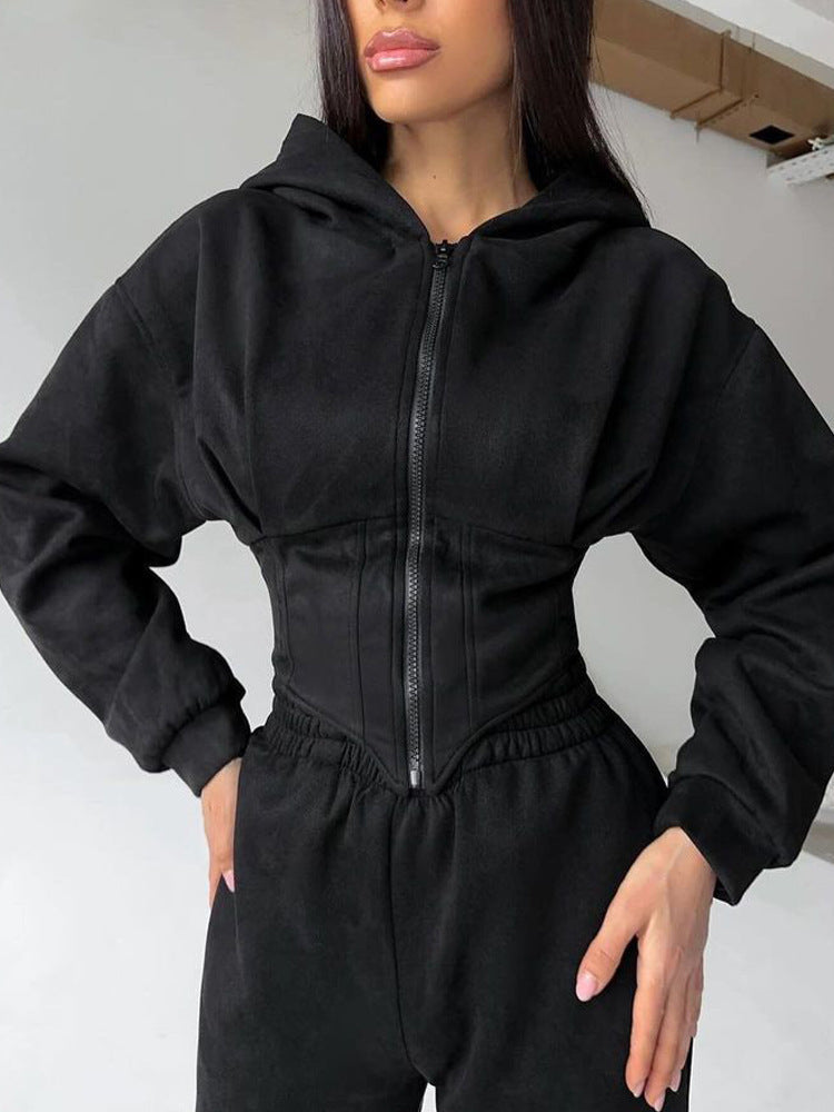 Damen Lässiger Utility-Jumpsuit mit hohem Kragen und Reißverschluss Heidi-Mode