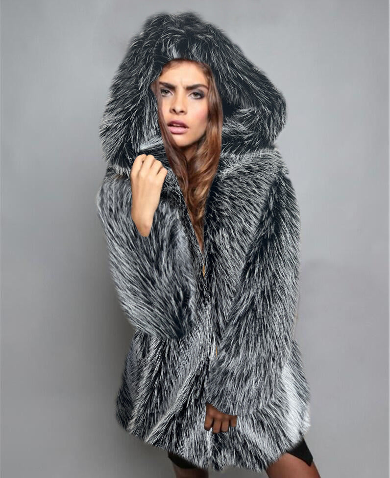 Damen Luxus Kunstfellmantel Heidi-Mode