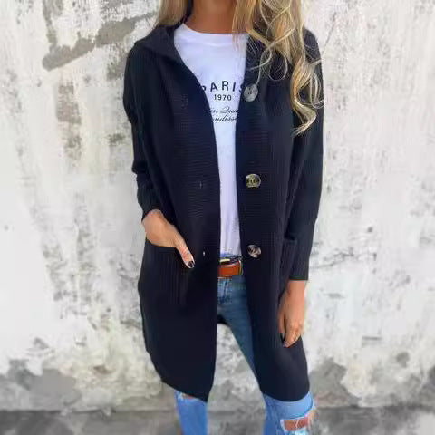 Damen Lange Strickjacke mit hochwertiger Rippstruktur und eleganten Knöpfen Heidi-Mode