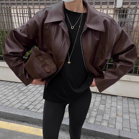 Damen cropped jacke mit robustem Kragen und praktischen Taschen Heidi-Mode