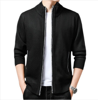 Herren lässige Strickjacke mit hohem Kragen und praktischem Reißverschluss Heidi-Mode