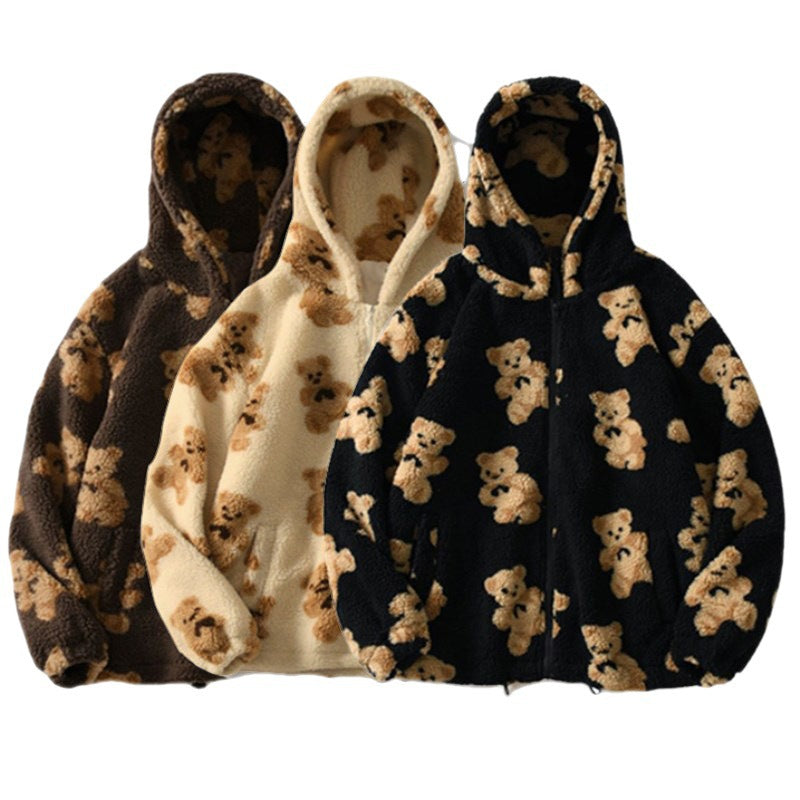 Damen Teddy-Fleecejacke mit Kapuze und großen Taschen Heidi-Mode