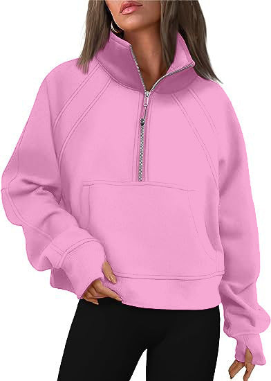 Damen Sportlicher Pullover mit hohem Kragen und Reißverschluss Heidi-Mode