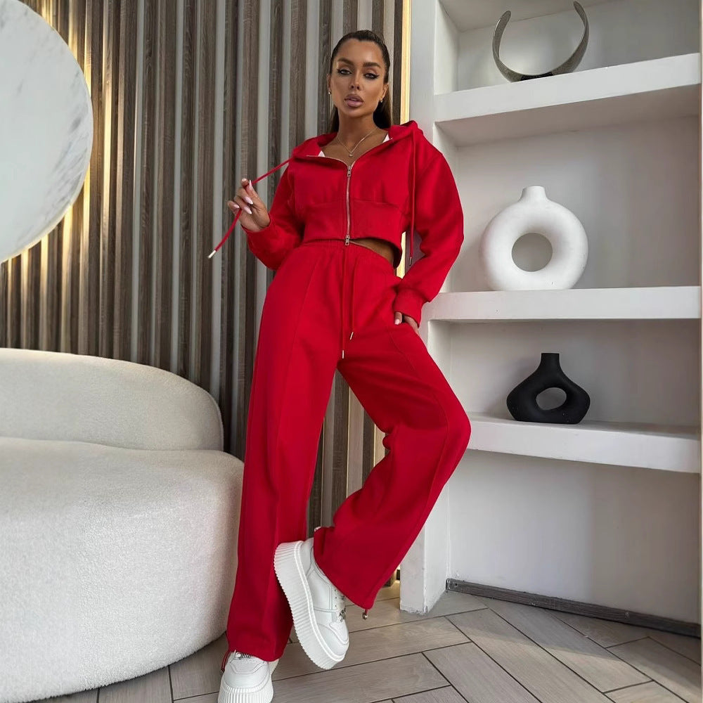 Damen modisches Zweiteiliges Sport-Loungewear-Set mit cropped Hoodie und weitem Schnitt Heidi-Mode